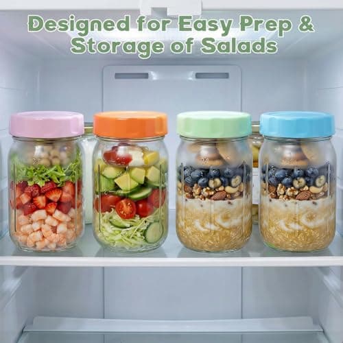Salad Jars with Lids Meal Prep Containers Glass - 32oz Leakproof Mason Jars Salad Containers with Dressing Cup for Lunch Bentgo, Full Meal Salads Lunch Containers with Spoon Forks for Adults - Thumbnail 6