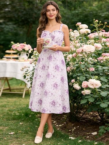 Scarlet Darkness Womens Summer Sundress Floral High Waist Maxi Corset Beach Dresses Purple Watercolor Floral XL - Thumbnail 5