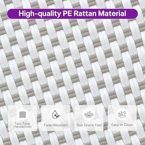 PURPLE LEAF Patio Round Counter Height Stool Set of 2 Outdoor Backless Barstools Aluminum Frame in Champagne Finish with White & Gray Woven Rattan for Indoor Kitchen Dining Bistros Cafe Restaurant - Thumbnail 3
