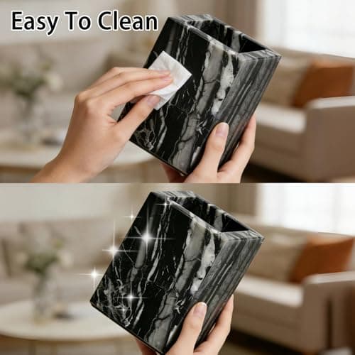 Natural Marble Toothbrush Holder: Pen Holder - Makeup Brush Holder - Marble Organizer for Vanity- Cup for Bathroom - Office & Home Countertop Organizer - Desk Organizer - Dark Gray - Thumbnail 6