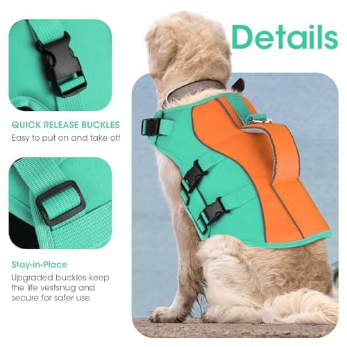 PETDSH Dog Life Jacket for Swimming Boating, High Flotation Dog Life Vest with Rescue Handle, Dogs Lifejacket with Reflective Strips, Adjustable Pet Swim Jackets for Large Dogs (Large) - Thumbnail 4