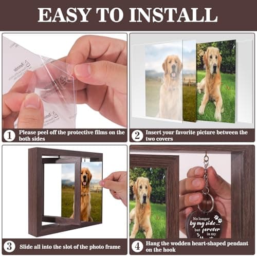 Boiveco Dog Memorial Gifts for Loss of Dog, Pet Memorial Gifts for Dogs Roating Wooden Picture Frame, Loss of Dogs Sympathy Gift Bereavement Remembrance Condolence Photo Frame, Display Two 4x6 Photos - Thumbnail 5