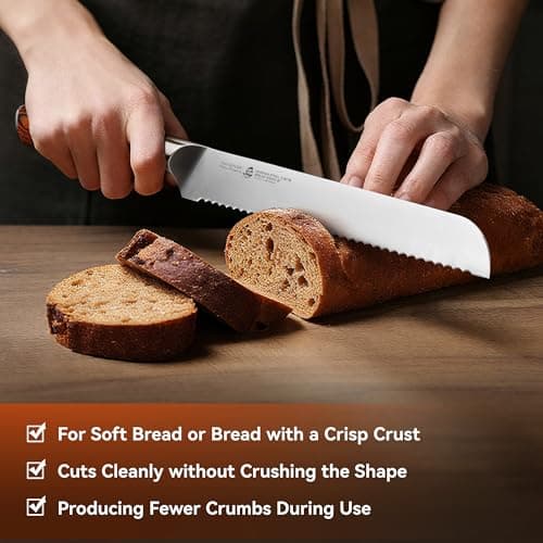 TUO Bread Knife, 9 inch Sharp Serrated Slicing Knife for Homemade Sourdough Bread, High Carbon German Steel, Ergonomic Handle, Gift Box Included - Thumbnail 3