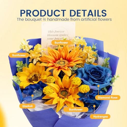 TINGE TIME Preserved Flowers Bouquet, Sunflower and Rose Bouquet, Flowers for Delivery, Graduation Gifts Teacher Appreciation Gifts Birthday Flowers Gifts for Women Mom Grandma Wife Friends - Thumbnail 2
