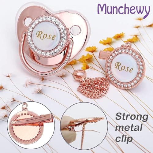 Custom Pacifier with Name, Bling Personalized Pacifier Clip Set with Gift Box, Glitter Crystal Luxurious Soother Dummy Ideal Gift for Boys Baby Shower Newborn Photography(Bling Pink) - Thumbnail 5