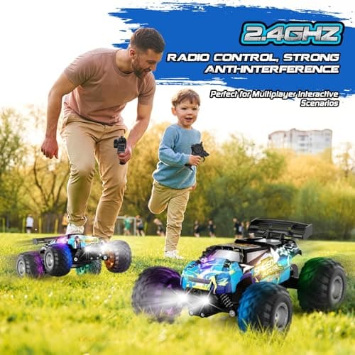 Rcjoyou Remote Control Car, 2WD Off-Road Rc Truck, 20 KM/H All-Terrain RC Cars with Headlights & Body Lights, 2.4GHz, 2 Batteries, Remote Control Car for Boys 4-7 8-12, Gift Toys for Boys Girls - Thumbnail 6