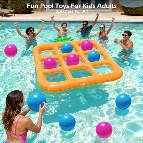 Jasonwell Tic-Tac-Toe Pool Toys Games - Giant Floating Tic Tac Toe Game Float with 10 Balls Pineapple Pool Game Party Toy Floats Yard Field Day Games Outdoor Beach Toys for Adults Teens Kids (Orange) - Thumbnail 3