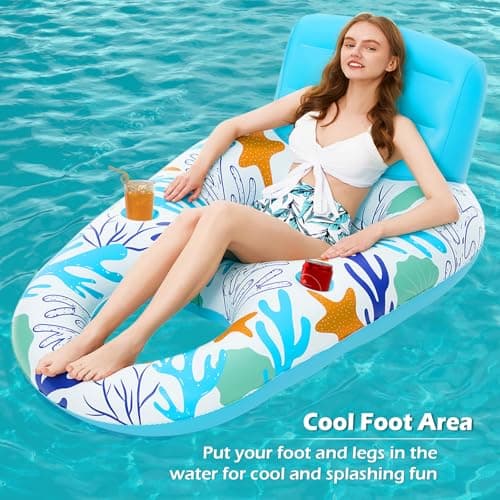 Jasonwell Inflatable Pool Float Adult - Pool Floaties Lounger Floats Raft Floating Chair Water Floaties for Swimming Pool Lake Lounge Float with Cup Holders Beach Pool Party Toys for Adults - Thumbnail 2