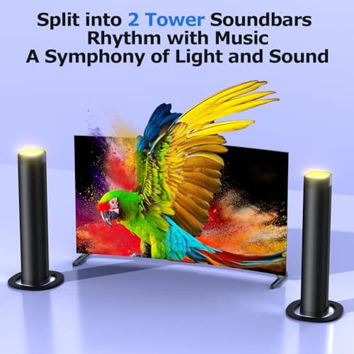 FHNFHN Sound Bar for Smart TV, 100W Sound Bar with 3 Dynamic RGB Lights,Bluetooth 5.3, ARC/Opt/AUX Connect, Dynamic Volume 3 Equalizer Modes,2 in 1 Detachable Soundbar for TV/PC/Gaming/Projectors - Thumbnail 3