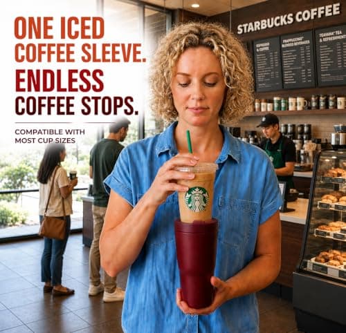 Universal Iced Coffee Sleeve, 30oz Stainless Steel Insulated Tumbler, Reusable Ice Coffee Cup Holder To Go Fits Small Medium Large Starbucks/Dunkin/McDonalds Cups,Use for Hot&Cold Drinks(Black) - Thumbnail 4