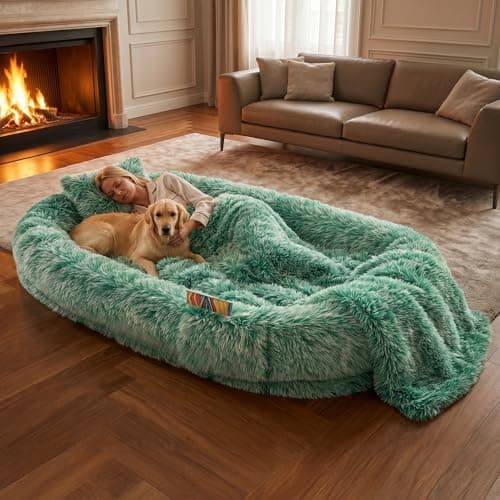 Human Dog Bed, Oversized Plush Lounger Bed with Plump Pillow and Blanket, 71" x 45" x 12" Long Plush Polyester Floor Nest for Relaxing, Napping, Reading, and Family Cuddle Time - Gradient Green - Image 1