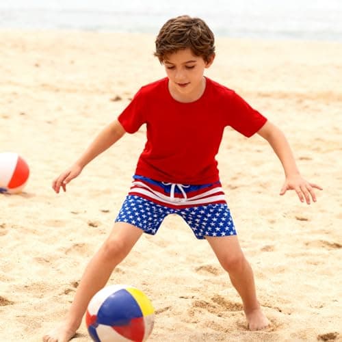 Cozople Boys 4th of July Swim Trunks Swim Shorts American Flag Swimwear Boxer Brief Liner Patriotic Swim Trunk Anti Chafe UPF Swimming Short Compression Bathing Suits Size 18-20 - Thumbnail 2
