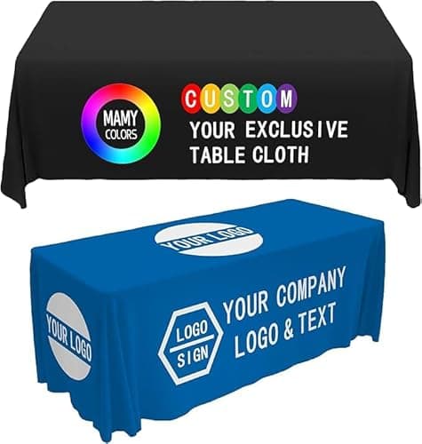 Custom Table Cloth with Business Logo Text, Custom Table Cloth Rectangle Table, Personalized Table Cloth for Business Tradeshow Events for Birthday Wedding Anniversary Decoratio (6FT Closed Back) - Image 1