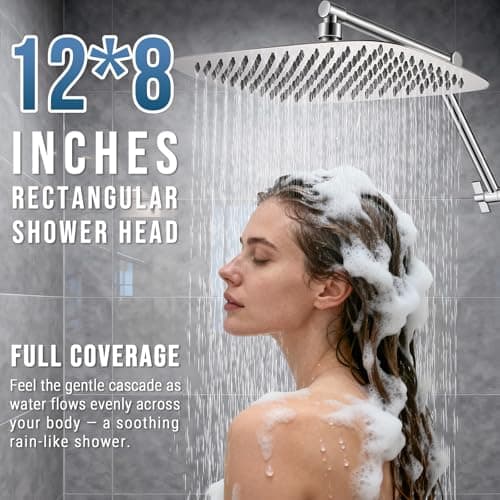 G-Promise All Metal 12 Inches Rain Shower Head with Handheld Spray Combo Build-in Power Wash Mode, Ideal for Modern Bathroom Upgrade (1.8 GPM) - Thumbnail 3