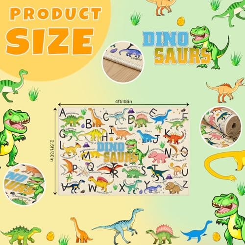HBUFBUQ Educational ABC Alphabet Dinosaur Area Rug, 2.5x4 Feet, Kids Rugs for Playroom Bedroom, Non Slip Floor Mat for Nursery Classroom, Boys Girls Washable Carpet - Thumbnail 2