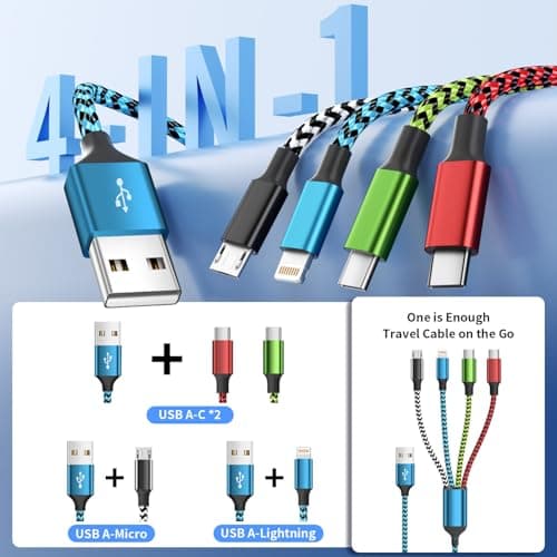 Jogrytece Dual Type C Port Multi Charging Cable, 4 in 1 Braided Charging Cables for All Device, Travel Cruise Essentials Multiple Charger USB Cable for iPhone 17-8/ Android/iPad and More - Thumbnail 2