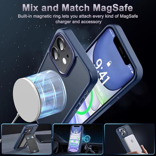 Newfuture Designed for iPhone 11 Case with Strong Magnetic [13 FT Military Drop Protection] [Compatible with Magsafe] Slim Translucent Matte Shockproof with Anti-Fingerprint Phone Case, Navy Blue - Thumbnail 2