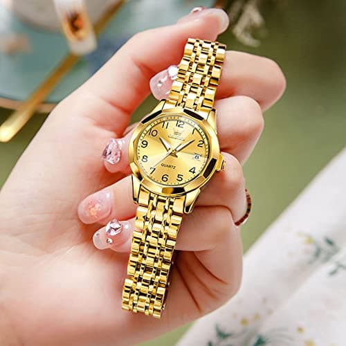 OLEVS Womens Watches Luxury Dress Small Face Diamond Gold Watches for Women with Date Elegant Stainless Steel Waterproof Luminous Women's Wrist Watch Fashion Analog Quartz Bracelet Reloj para Mujer - Thumbnail 3