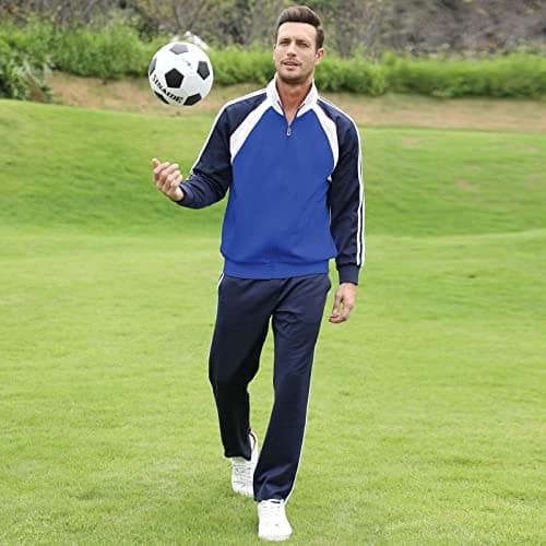 Sun Lorence Men's Athletic Running Tracksuit Set Casual Full Zip Jogging Sweat Suit (XX-Large, Blue) - Thumbnail 6