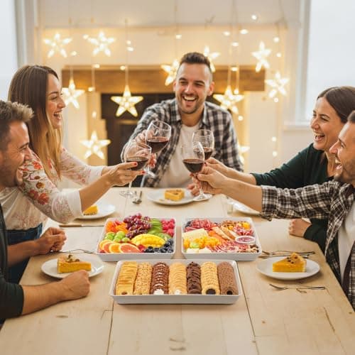 Lifewit Serving Tray for Party Supplies, Reusable Serving Platter for Catering, Snack, Fruit, Charcuterie, Appetizer, Plastic Food Trays, Hosting Essentials, BPA Free, White, 4 Pcs - Thumbnail 3