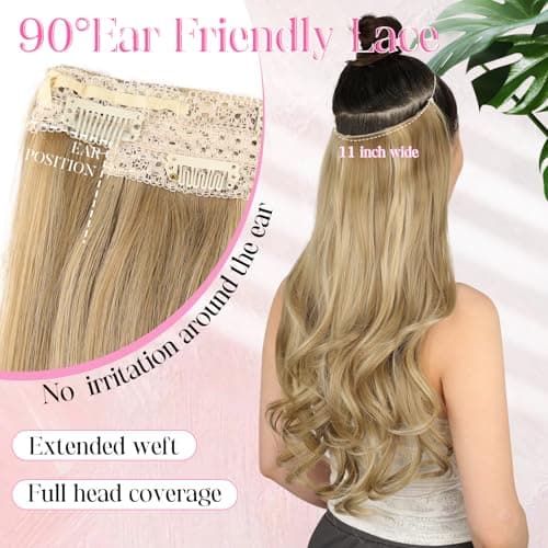 Invisible Wire Hair Extensions with Transparent Wire Adjustable Size 4 Secure Clips Long Wavy Secret Hairpiece 20 Inch for Women(Light Brown mix Golden Blonde) - Thumbnail 5