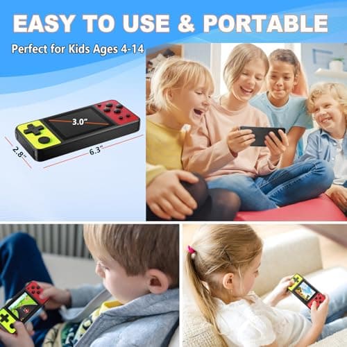 KAVOYI 32 Bit Handheld Games for Kids Built-in 139 Retro Video Games,3.0" IPS Screen Rechargeable Portable Arcade Gaming Player,Electronic Travel Toys for Boys Girls Birthday Yellow-Red - Thumbnail 6