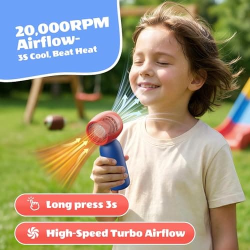 YDCBRIRAY Turbo Handheld Fan for Kid, 4-speed Wind, Portable Travel Pocket Cute Child Fan, 4000mAh Rechargeable Battery Mini Fan with Dual Lanyard for Outdoor,Camping,Hols,Gifts for Kids Festival - Thumbnail 2