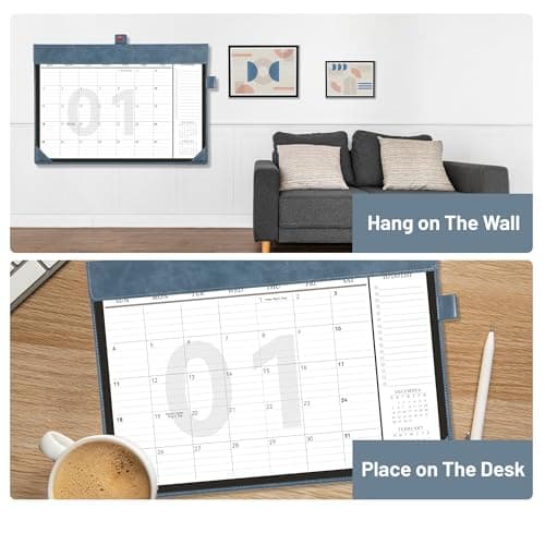 Bibiage Desk Calendar 2026 Jan to Dec with Plastic Cover, Large Desktop Calendar 12"x17" with to-do List, Wall Calendar Leather Hard Back, Large Ruled Block, Monthly Flip, Desk Decor, Office Supplies, Blue - Thumbnail 6