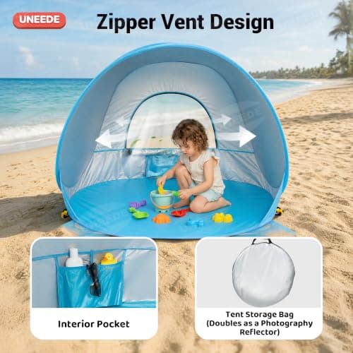 Baby Beach Tent Extra Large Pop Up Baby Tent with UV Protection - Spacious Family Sun Shelter for Parent & Child, Portable Beach Essentials (Blue, 53.1" x 36.6" x 37.4") - Thumbnail 6