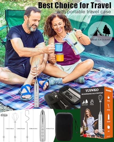 YUSWKO Rechargeable Milk Frother for Coffee, Handheld Drink Mixer with 3 Heads 3 Speeds, Ideal Coffee Frother Wand for Travel - Silver - Thumbnail 5