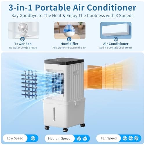 Portable Air Conditioners, Swamp Cooler Portable AC Unit with Removable 2.6 Gal Water Tank, Windowless Evaporative Air Cooler with 3 Speeds for Bedroom & Office, Fast Cooling Portable AC for Home Use - Thumbnail 3