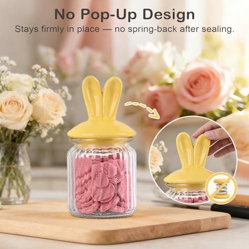 Easter Candy Dish – 4 Pack Glass Bunny Candy Jars with Ceramic Bunny Ear Lids, 250ml Easter Cookie Jar for Mini Eggs and Easter Table Decor - Thumbnail 4