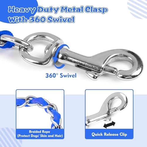 LUFFWELL Heavy Duty Metal Dog Chain Leash with Comfortable PU Leather Padded Handle, Chew Proof for Medium Large Pooch Walking Training (6FT 3.5mm Blue) - Thumbnail 4