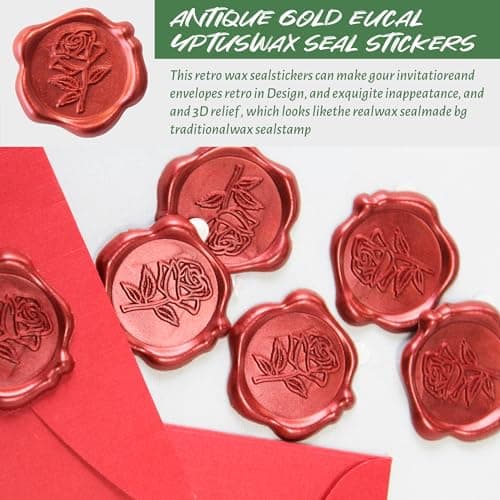 Pilloze 25 Pcs Wax Seal Stickers - Red Rose Envelope Stickers, Self- Adhesive Rose Wax Seals Perfect for Envelope, Easy to Use with Good Adhesion Invitation Seals - Thumbnail 5