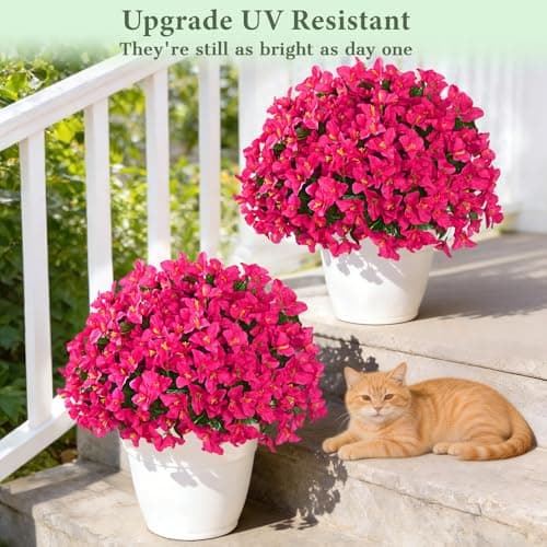 Yastouay 8 Bundles Artificial Flowers for Outdoors, Realistic Bougainvillea Fake Flowers for Outside, UV Resistant Silk Outdoor Faux Plants for Porch Patio Planter Front Door Garden Decor(Hot Pink) - Thumbnail 5