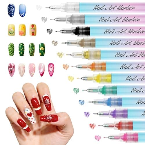 12 Colors Nail Art Pens Set, 0.5mm Ultra-Fine Tip Nail Polish Pens for Drawing Dotting Painting Liner, Quick Dry Non-Toxic Nail Art Markers for DIY Nail Art Crafts, Home, and Salon Use - Image 1
