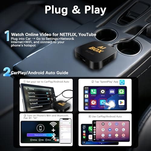 AI Box Carplay, 2+16GB Ai Magic Box for Streaming Netflix/YouTube/TikTok, Car Play Wireless Adapter Supports iPhone & Android Auto, Plug & Play, for Cars with OEM Wired CarPlay/Android Auto - Thumbnail 6