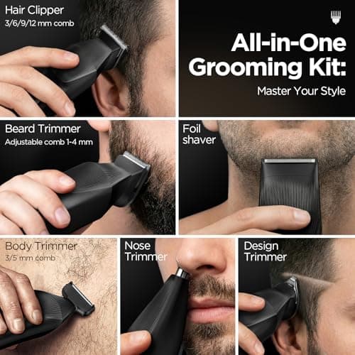 Yineel HC600 Beard Trimmer for Men, All-in-One Cordless Grooming Kit, Waterproof Electric Razor & Hair Clipper for Face Mustache Body Nose Hair Trimming, Precision Blades, Gifts for Men Barber - Thumbnail 2