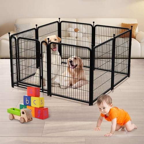 Getlay Dog Playpen 48inch 12 Panels, Puppy Playpen Indoors, Dog Fence Outdoor for Yard, Wide Door Low Threshold Garden Fence for Medium/Large Pets. Black Dog Pens Total 26.6 Ft(L) - Thumbnail 6