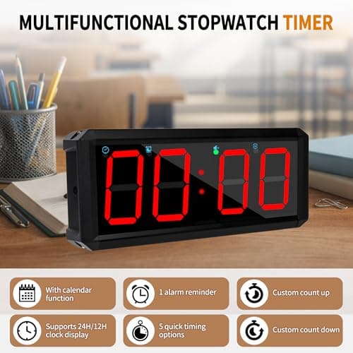 BS-MIAOBO 2.1 Inch LED Gym Clock, Portable Gym Timer, Fitness Timer with Stopwatch, Multi-Mode Countdown Timer with Calendar, 12/24H Clock & Alarm, for Workout, Training, Home and Daily Use - Thumbnail 2