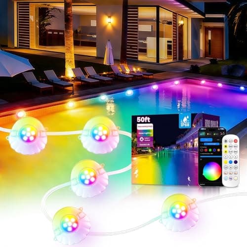 AHAWILL 50FT RGB Pool Lights for Inground & Above Ground Pools, Plug-in 8 Shell Pool LED String Lights,IP68 Waterproof, Remote/APP Control,16 Million Colors,44 Dynamic Modes for Swimming Pool Decor - Image 1