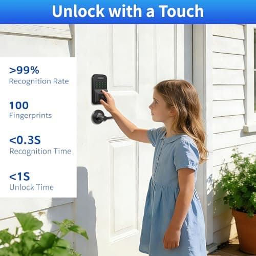 Smart Keyless Entry Door Lock - Biometric Door Lock with 2 Lever Handles, Physical-Button Keypad Deadbolt with Fingerprint, Digital Smart Locks for Front Door, Auto Lock, APP Control, Easy to Install - Thumbnail 2