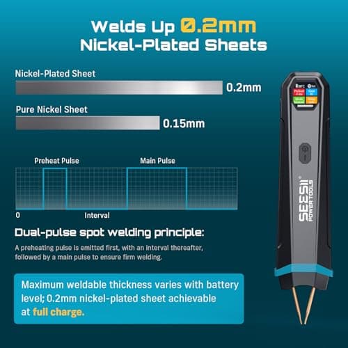 SEESII Battery Spot Welder: Rechargeable Battery Welder with Visual Display, 3360W Max Power with 1-99 Gears, Copper Tips, Portable Spot Welder for Lithium Battery (DIY, Repairs, Outdoor Use) - Thumbnail 4