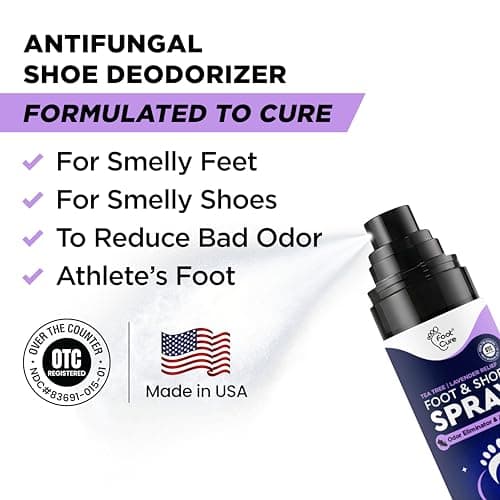 Foot Cure Shoe Deodorizer Spray - Tea Tree | Lavender Shoe Deodorizer for Smelly Feet, Athletes Foot Spray Odor Eliminator and Sweat Control | Removes, Controls & Prevents Odors - 120ml Made in USA - Thumbnail 2