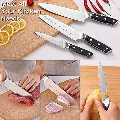 Topfeel Professional Chef Knife Set Sharp Knife, German High Carbon Stainless Steel Kitchen Knife Set 3 PCS-8" Chefs Knife &7" Santoku Knife&5" Utility Knife, Knives Set for Kitchen - Thumbnail 6