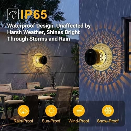CustomCuddle New Upgrade Solar Mandala Light, Life Wheel Solar Projection Lights Outdoor Waterproof Metal Fence Lights for Yard, Wall, Garden, Patio, Backyard Decoration, Warm Light, 1 Pack - Thumbnail 4