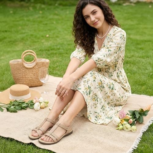 Rihero Orthopedic Sandals for Women Arch Support Orthotic Comfortable Casual Summer Beach Walking Nude Flat Sandals Size 6.5 - Thumbnail 2