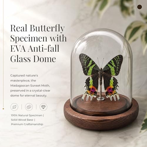 Wugakio Glass Taxidermy Butterfly Specimen Shadow Box, Butterfly Gifts for Women Girls with Glass Cover, Butterfly Decor for Bedroom Office Living Room Desk (Chrysiridia rhipheus) - Thumbnail 4