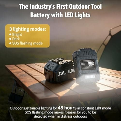Leaf Blower Cordless with 2×4.0 Ah Battery and Charger[Battery with Outdoor LED Light+Stepless Speed Control] 21V 180MPH Handheld Electric Leaf Blower for Patio & Garden Dust Leaves Cleaning (ブラック) - Thumbnail 6