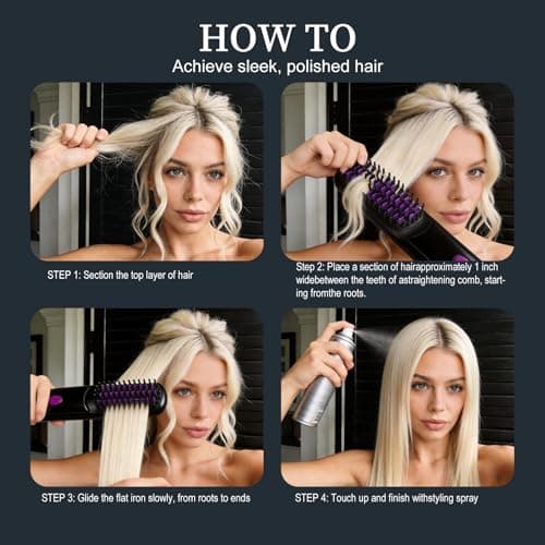 Go Brush Pro 2026, Portable Straightener Brushs for Travel, with LCD Temperature Display, Fast Heating Cordless Mini Hair Brushs (Black) - Thumbnail 6